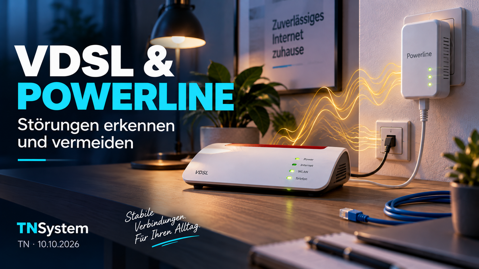 Symbolbild zu möglichen Powerline-Störungen an einem VDSL-Router; keine technische Installationszeichnung.